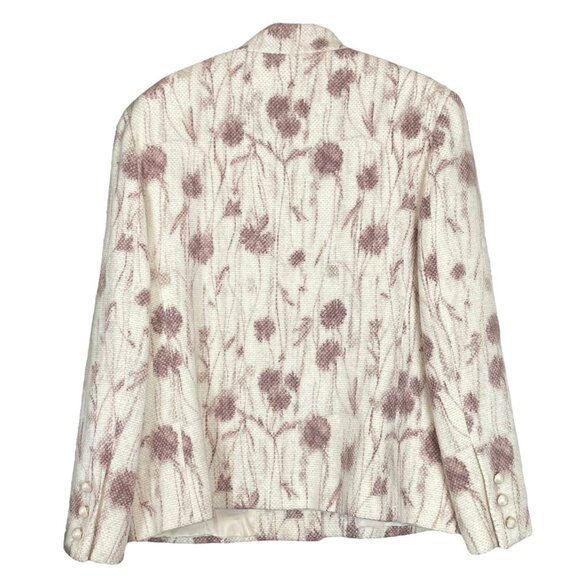 Vtg William Pearson Tweed Knit Floral Buttoned Blazer Jacket Cream Ivory Size 8 - Picture 2 of 10